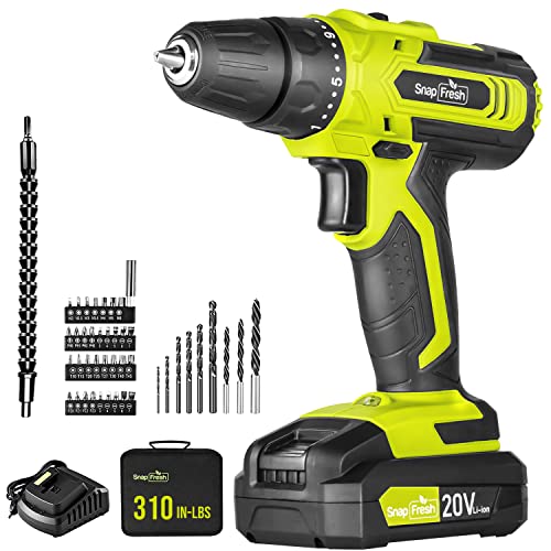 SnapFresh Cordless Drill - 20V Cordless Drill with Battery and Charger, Power Drill Set with 2 Variable Speed, 21+1 Torque Setting, Lightweight, LED, SnapFresh