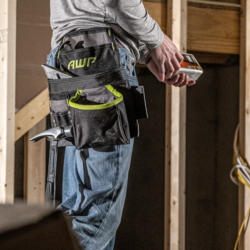AWP TrapJaw Carpenter Tool Pouch | Tiered 9 Pocket Design with Steel Hammer Loop | Black AWP