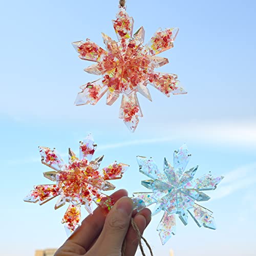 HUAKENER Christmas Resin Molds Silicone - 4 Pcs Big Snowflake Resin Mold, Christmas Ornament Resin Molds for Xmas Winter Decoration HUAKENER