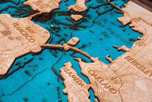 Beautifully Detailed! San Francisco 3-D Wood Map. BLUE TahoeWoodMaps.com