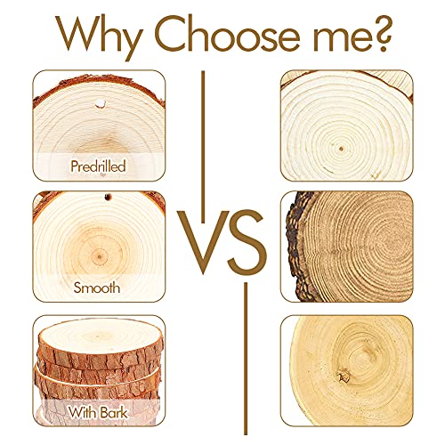 Natural Wood Slices, 30 Pcs 3.1"-3.5" Unfinished Wood Craft Kit, Predrilled Wooden Circles with Hole Crafts Christmas Ornaments DIY Crafts Boqin