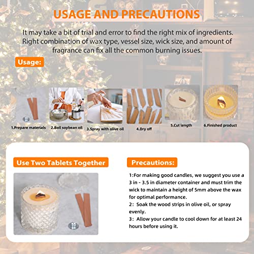 Ziosxin 100pcs Smokeless Cherry Wood Candle Wicks, Long Lasting Flame, Easily Burn, Natural Candle Cores with Stand and Glue Dot, Warning Label for Ziosxin