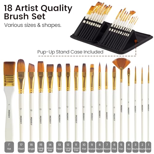 MERRIY 80-Piece Acrylic Paint Set, Artist Painting Supplies Kit with Tabletop Sketch Box Easel, 48 Colors Acrylic Paints,11"x 14"Stretched Canvas MERRIY