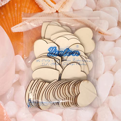 yueton 50PCS 50mm/2inch Unfinished Blank Love Heart Wood Pieces Wood Slices Wood Chips Wooden Heart Shaped Embellishments Heart Wood Cutouts yueton