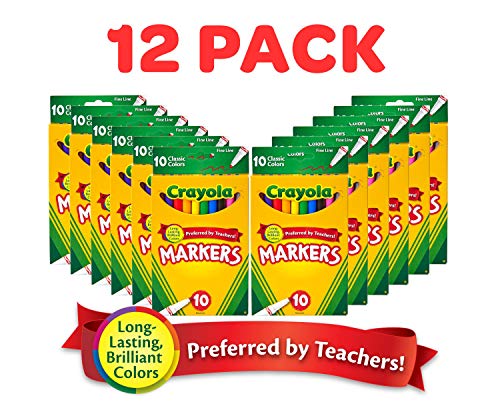 Crayola Fine Line Markers Bulk, School Supplies for Kids, 12 Marker Packs with 10 Colors, Multi Crayola