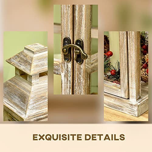 HOMCOM 2 Pack 28"/20" Large Rustic Wooden Lantern Decorative, Indoor/Outdoor Lantern for Home Décor (No Glass), Natural HOMCOM