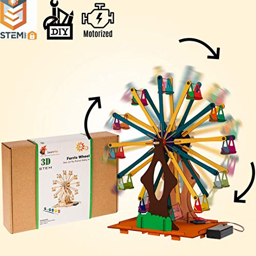 Smartstoy Wooden Ferris Wheel - STEM Projects for Kids Ages 8-12 -16 Engineering Kit, 3D Puzzles Roller Coaster Building Set - DIY Educational Model Smartstoy