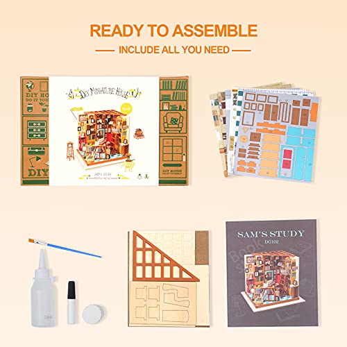 RoWood DIY Miniature Dollhouse Kit, 1:24 Scale Tiny House Building Kits - Sam's Study Rowood