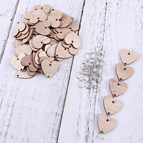 NOLITOY Wooden Board Calendar 50pcs Heart Wooden Slices and 50pcs Iron Loops, Wooden Discs with Holes for Wooden Birthday Reminder Calendar Board DIY NOLITOY