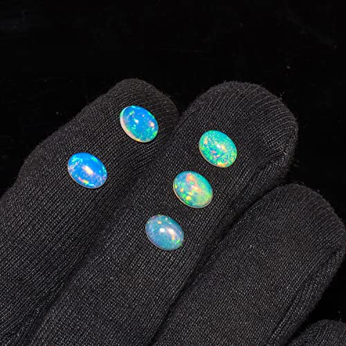 5pcs, 100% Real Ultra Fire Ethiopian Opal Oval Cabochon Natural Gemstone, Opal Rock Crystals, DIY-Crafts Jewelry Making Loose Supply, Chakra Healing QNAVIC