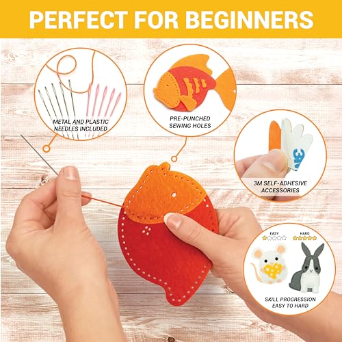 Craftorama Sewing Kit for Kids, Fun and Educational Pets Craft Set for Boys and Girls Age 7-12, Sew Your Own Felt Animals Craft Kit for Beginners, Craftorama