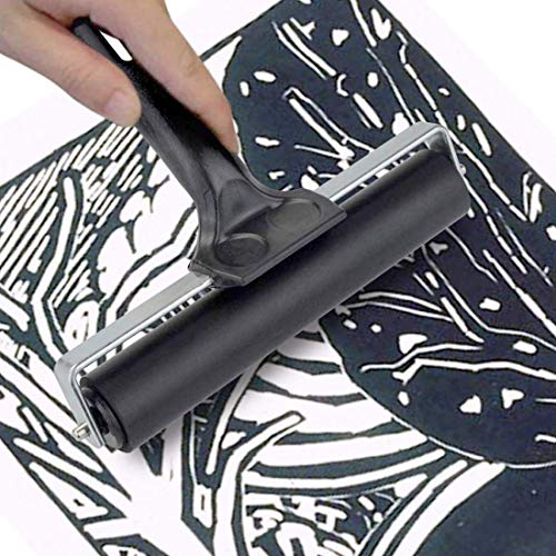 Hard Rubber Brayer Roller,Anti Skid Tape Construction Tool for Printmaking Wallpapers Stamping Gluing Application (3.8 Inch) Rocutus