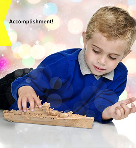 Puzzled 3D Puzzle Battleship Navy Ship Wood Craft Construction Kit Educational DIY Wooden Toy Assemble Model Unfinished Craft Hobby Navy Ship Puzzle Puzzled