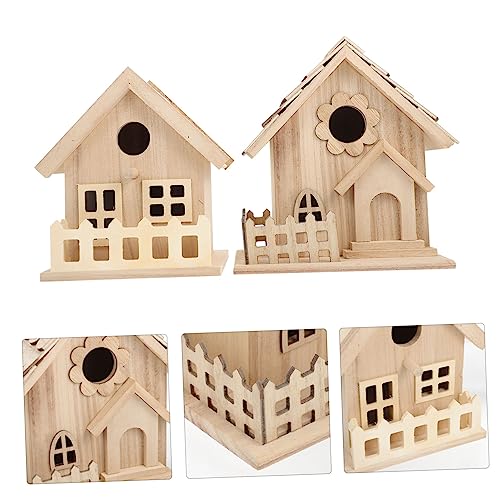 Yardwe 2pcs Creative Bird Nest Decoration Bird House Cage Parrot House Unfinished Wood Birdhouse DIY Wood Birdhouse Resting Place Birds Kids Craft Yardwe