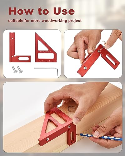 BOXmime Imperial 3D Multi-Angle Measuring Ruler,45/90 Degree Aluminum Alloy Woodworking Square Protractor, Miter Triangle Ruler High Precision Layout BOXmime