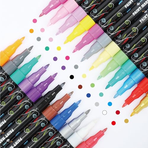 Acrylic Paint Pens Extra Fine Point Paint Markers 24 Vibrant Colors for Rock Fabric Wood Glass Canvas Ceramic, Water Based Ink INK LAB