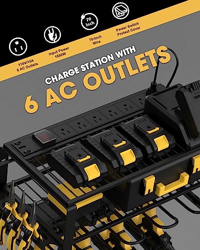 Wall Mount Power Tool Organizer and Charging Station - 6 AC Outlets, 3 Layers for Drills, Great as Heavy Duty Garage Tool Rack WellMall