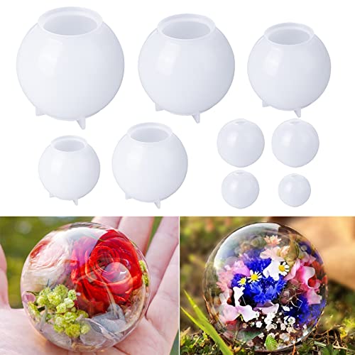 LET'S RESIN 9 Pcs Sphere Silicone Molds for Resin, Upgraded Seamless 3D Sphere Resin Molds Silicone,Large Round Ball Epoxy Resin Molds for Flowers LET'S RESIN