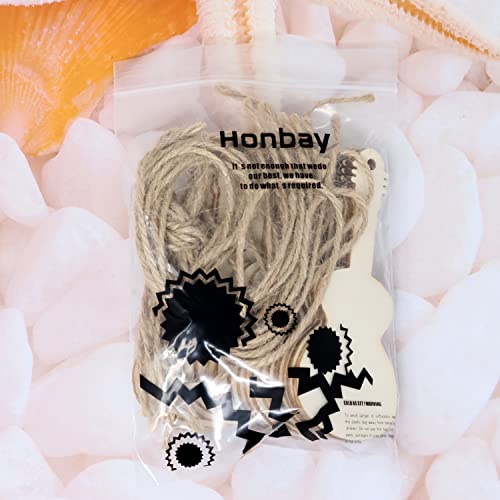 Honbay 20PCS Unfinished Guitar Shaped Wooden Cutouts Music Themed Wood Discs Slices with Twines for DIY Crafts Home Decoration Craft Project HONBAY