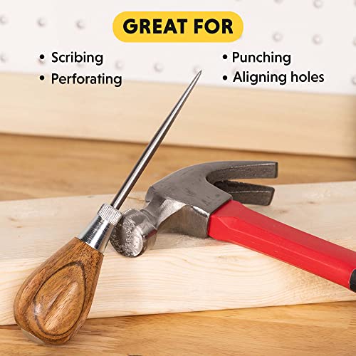General Tools Scratch Awl Tool with Hardwood Handle - Scribe, Layout Work, & Piercing Wood - Alloy Steel Blade General Tools