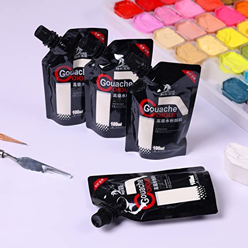 Gouache Paint, White Color 100 ml Non-Toxic Gouache for Canvas and Paper, Gouache Opaque Watercolor Painting Perfect Art Supplies for Artists, Henyiewl