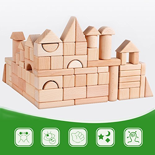 iPlay, iLearn Toddler Wooden Building Block Toys, 72 PCS Kids Natural Wood Stacking Blocks Set Standard Unit, Preschool Kindergarten Montessori Toy, iPlay, iLearn