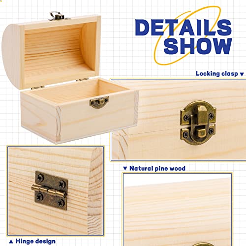 ADXCO 4 Pieces Unfinished Wood Treasure Chest Pine Wood Box with Hinged Lid Wooden Mini Treasure Box for DIY Crafts Art Hobbies Projects Jewelry Gift ADXCO