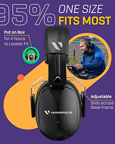 Vanderfields Ear Protection Earmuffs - Shooting Ear Muffs for Noise Cancelling - Passive Reduction for Safety Hearing - Adult Headphones for Lawn Vanderfields