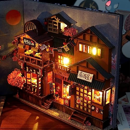 DIY Book Nook Kits, 3D Wooden Puzzles Bookshelf Insert Decorative Bookend Model Kits with LED,DIY Diorama Dollhouse Kit Crafts Hobbies Home Decor for tomyoung