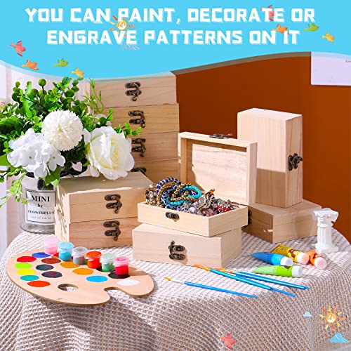 Unfinished Wooden Box with Hinged Lid Wood Small Craft Unpainted Box Jewelry Keepsake Rectangle Box Treasure Gift Storage Box for DIY Craft Home Tuanse