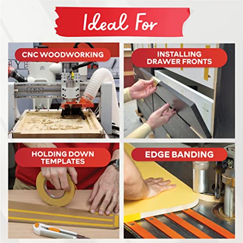 XFasten Double Sided Woodworking Tape 1/2" x 36 Yards (4-Pack) - Double Face Woodworker Turner's Tape for Wood Template, Edge Banding, Routing, XFasten