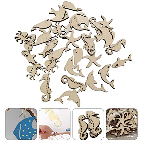 TOYANDONA 50Pcs Unfinished Wooden Cutouts Ocean Animals Wooden Paint Crafts for Kids Home Decor Ornament DIY Craft Art Project Octopus Shark Whale TOYANDONA