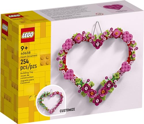 LEGO Heart Ornament Building Toy Kit, Heart Shaped Arrangement of Artificial Flowers, Great Gift for Valentine's Day, Unique Arts & Crafts Activity LEGO