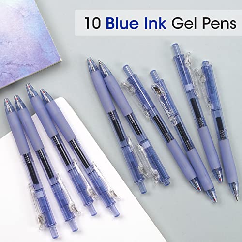 WRITECH Fine Point Gel Pens: Retractable 0.7mm Blue-Ink Color Pen for Journaling Smooth Writing Fine Point Tip Quick-dry Ink No Bleed Set 10ct WRITECH