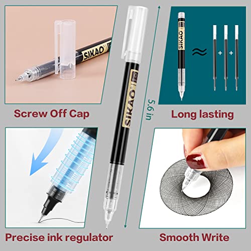 Sikao 24 Pack Black Rolling Ball Pens, Liquid Ink Rollerball Pens 0.5mm Fine Point Needle Tip for Super Smooth Writing Quick-Drying Ink No Smear Sikao