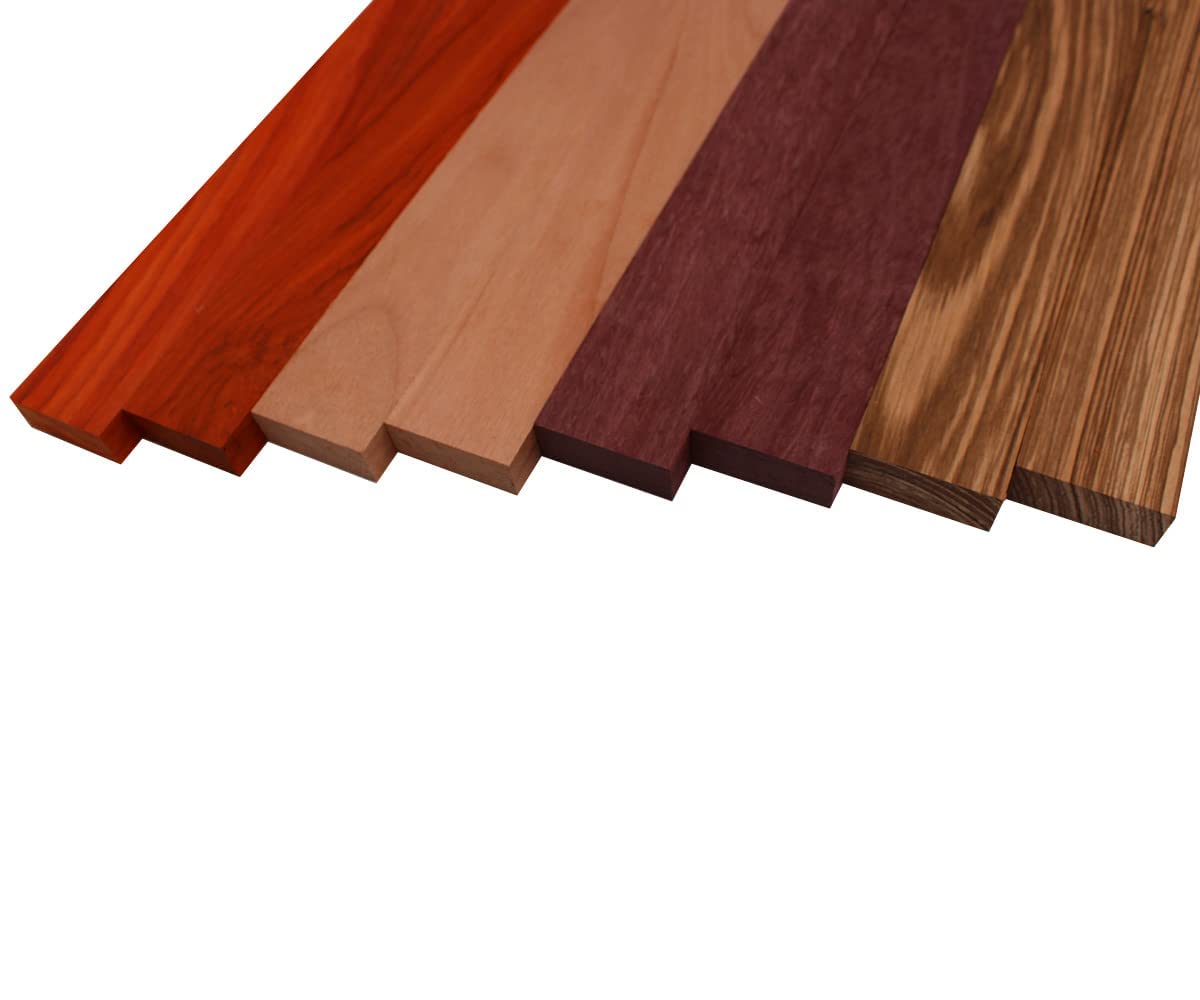 Imported Exotic Hardwood Variety Pack - Zebrawood, Purpleheart, Padauk, Okoume - 3/4" x 2" (8 Pcs) (3/4" x 2" x 12") Barrington Hardwoods
