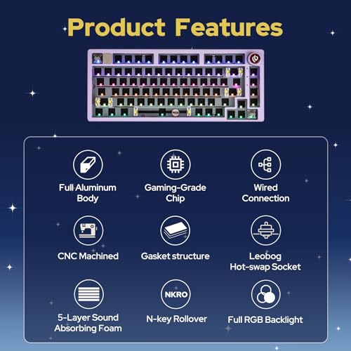 EPOMAKER x LEOBOG Hi75 Aluminum Alloy Wired Gaming Keyboard Barebones Kit, 75% Gasket-Mounted RGB Creamy Keyboard, Hot-swap Custom Mechanical EPOMAKER