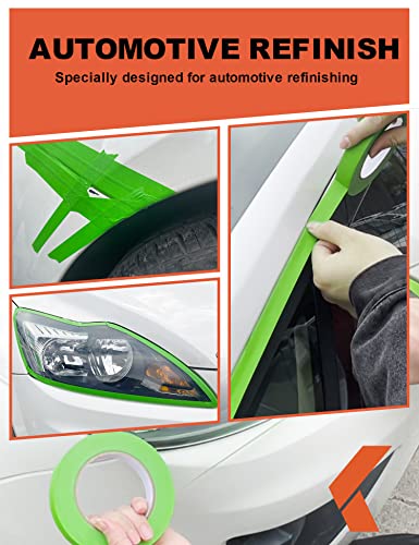 KREFINISH Painters Tape for Car Paint Green No Residue Automotive Masking Tape for Automotive Paint - Heat Resistant for Paint Booth, 0.7 Inches x 60 KREFINISH