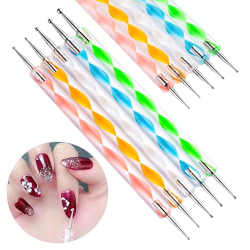 Gembityful Nail Dotting Tools 10 Pcs Kit 5 pcs Double-end Nail Dotting tools and 5 Pcs Nail Liner Brushes GEMBITYFUL