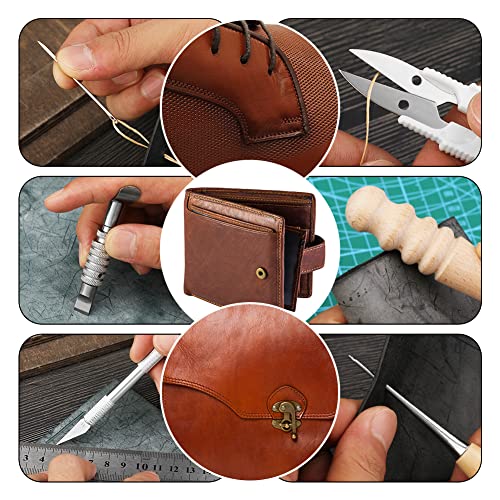 Leather Craft Tools, 60 Pieces Leather Working Tools and Supplies with Storage Bag Cutting Mat Prong Punch Groover Edge Creaser Stamping Carving BAGERLA