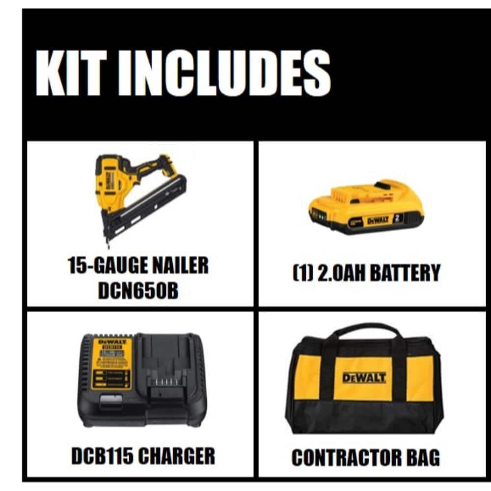 DEWALT 20V MAX Finish Nailer Kit, Angled, 15GA, Battery, Charger & Bag (DCN650D1) DEWALT