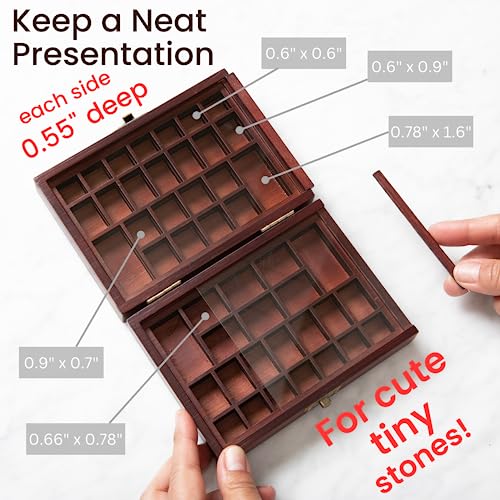 SmartyRocks Small, Portable Rock Display Case – Hand-Sized, 48-Slotted Small Shadow Box for Gemstones or Beads – Bamboo-Wood Rock Collection Display SmartyRocks