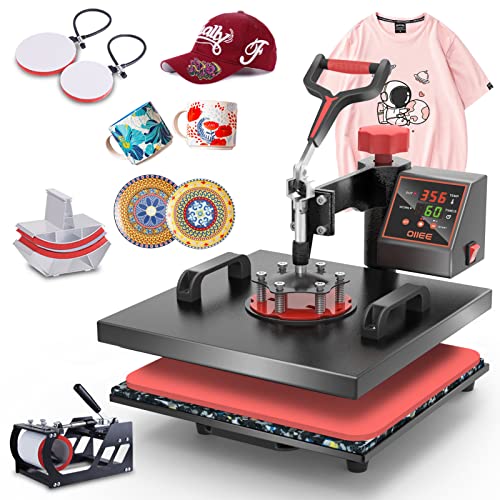 OIIEE Heat Press Machine 5 in 1 Combo Heat Press 15 x 15 Inch Heat Transfer Machine 360-Degree Swing Away Digital Shirt Printing Multi-function Heat oiiee