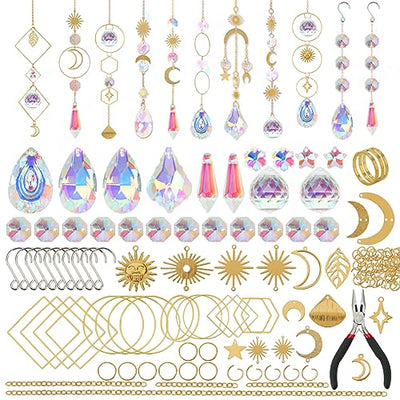 200 pcs DIY Sun Catchers Making Kits Craft for Adults Crystal Suncatchers Supplies Stained Glass Window Hanging Prism Indoor Outdoor Garden Xmas