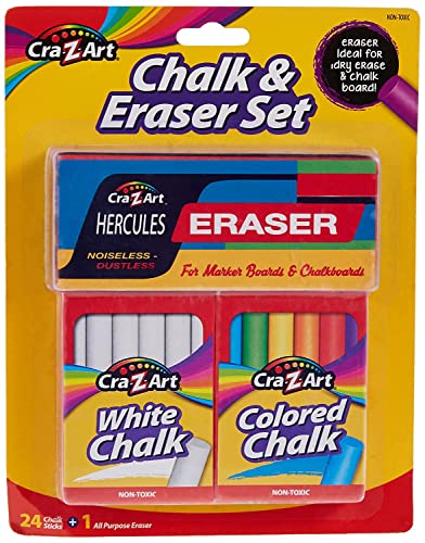 Cra-Z-Art Chalk & Eraser Set #24 Chalk Sticks (12 Colored + 12 White Chalk) - WoodArtSupply
