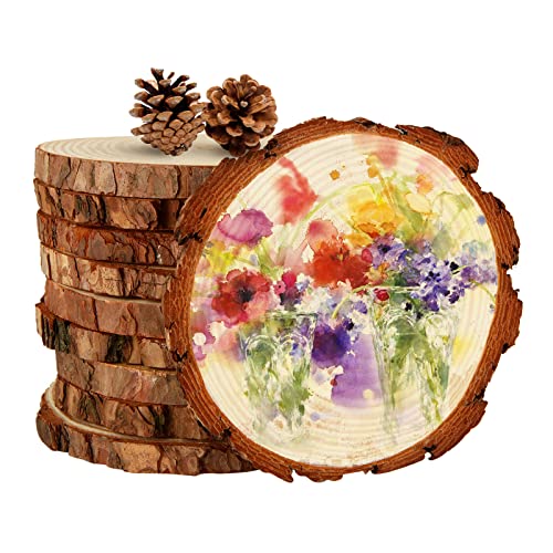 10Pcs Wood Slices, 5.5-6.3 inch Unfinished Natural Wood Slices, Large Wood  Circles with Bark, Rustic Round Wooden Slices for Centerpieces Wedding