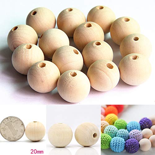 Round Wood Beads 20 mm Unfinished Spacer Beads Natural Craft Loose Beads for DIY Art Supplies Bracelet Hand-Made 100 Pack…… Hadoife