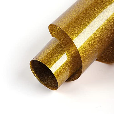 HTVRONT Gold Glitter Heat Transfer Vinyl - 10" x 5FT Gold Glitter HTV Vinyl for T-Shirts, Gold Glitter Iron on Vinyl for All Cutter Machine(Gold
