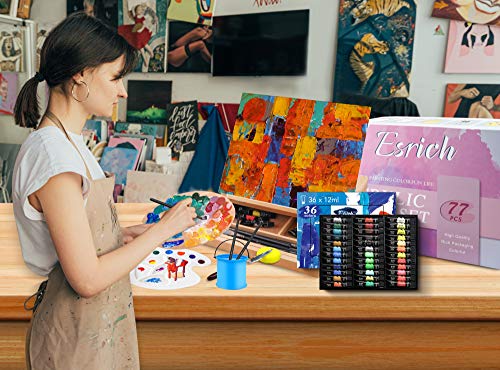 Acrylic Paint Set,77 PCS Professional Paint Supplies with Paint Brushes, Acrylic Paint,Table Easel, Canvases, Painting Pads, Palette, Paint Knives, ESRICH