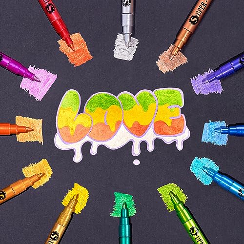 LIGHTWISH Metallic Paint Pens Glitter Markers,Sparkle Ultra Fine Point 0.7mm Acrylic Paint Markers,Super Golden Metallic Markers for Black Paper LIGHTWISH